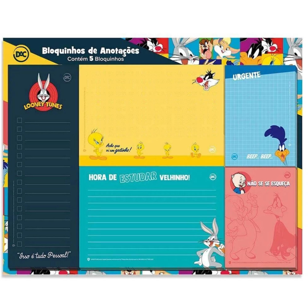 BLOCO DE ANOTAÇÕES C/5 TAM. LOONEY TUNES C/20 FLS / UNITÁRIO – 3753
