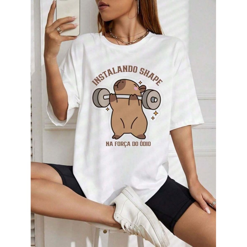 Camiseta de academia CAPIVARA, INSTALANDO O SHAPE, camisa de treino  maromba fitness plus size em Oferta na Shopee