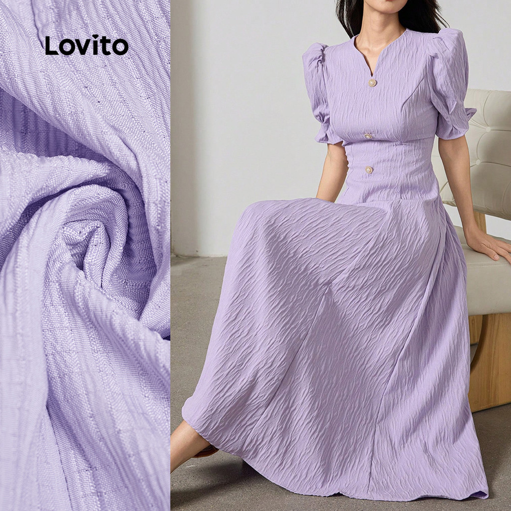 Vestido com fivela de pérola Jacquard ondulado com decote em V-DRB149PBD051 em Oferta na Shopee