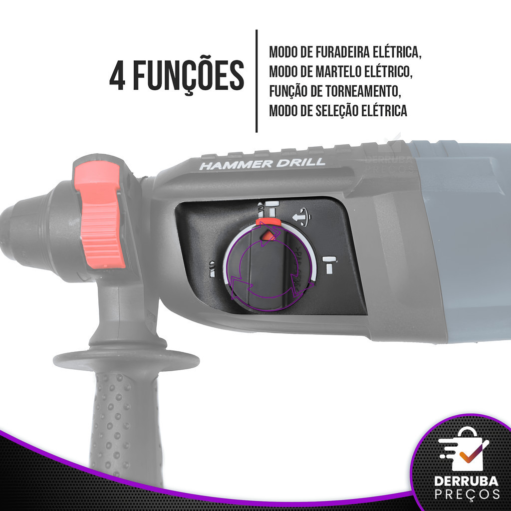 Martelete Rotativo Rompedor Demolidor 1200W Com Maleta e Brocas Ponteira Talhadeira Furadeira