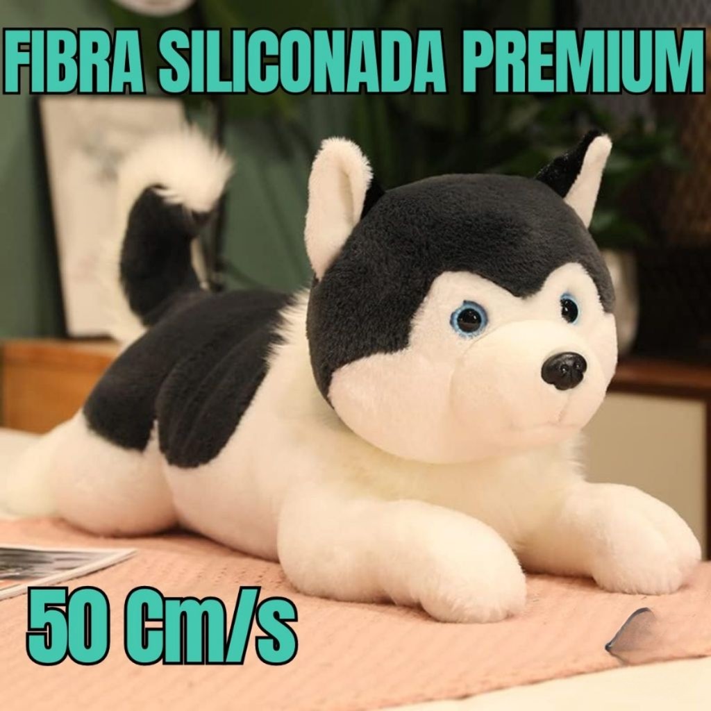 Husky de Pelúcia Deitado – Fofo, Macio e Companheiro Perfeito em Oferta na Shopee
