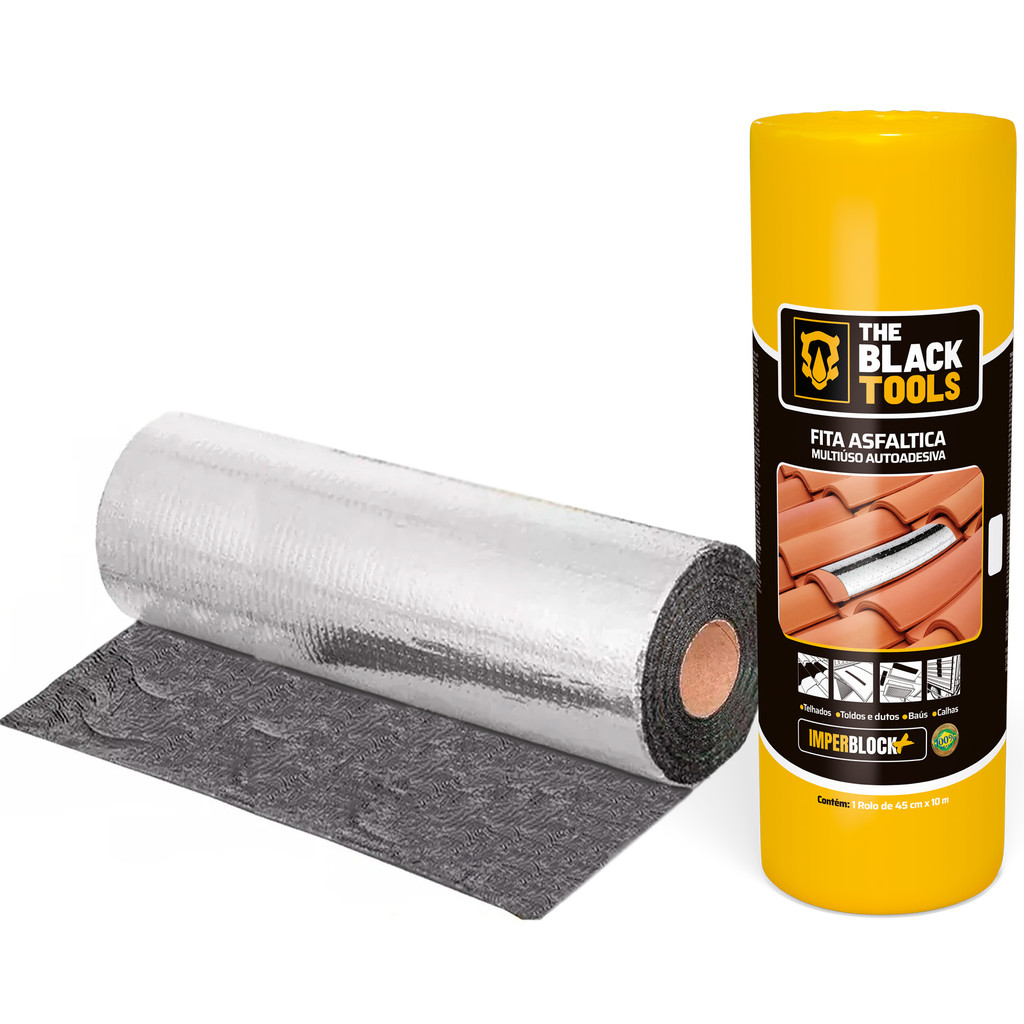 Fita Asfáltica Adesiva Aluminizada Vedatudo Imperblock 45cm X 10m Cor Prateado The Black Tools em Oferta na Shopee