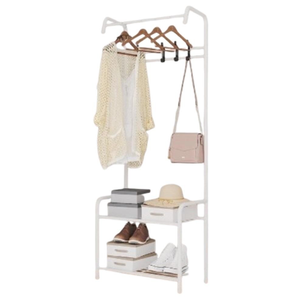 Arara Roupa Cabideiro Com Prateleira Sapateira Guarda Roupas Organizador Multiuso Branco