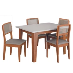 Conjunto Sala De Jantar Mesa Miami 1,20m 4 Cadeiras Santiago Dobuê Madeirado Off White
