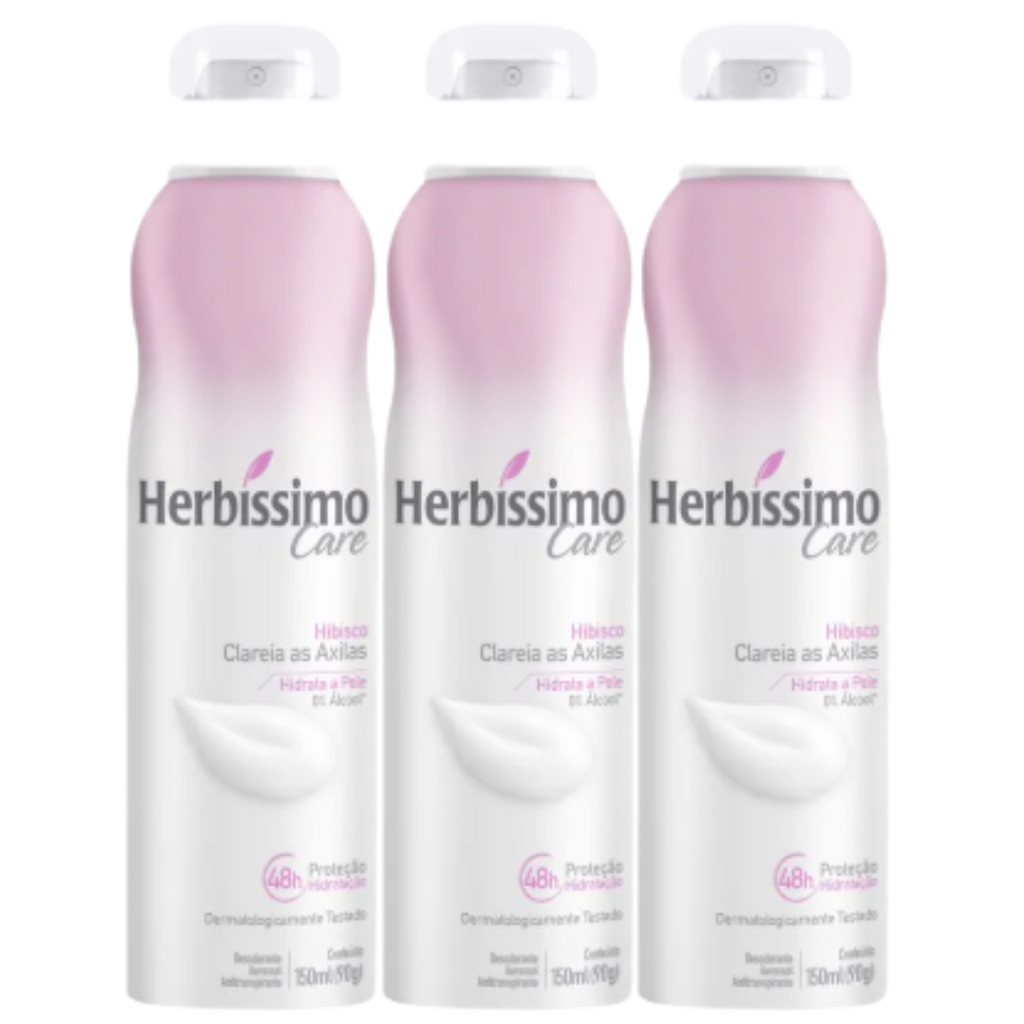 Kit 3 Desodorante Aerossol Herbíssimo Care Sem Álcool Hibisco 150Ml – Dana em Oferta na Shopee