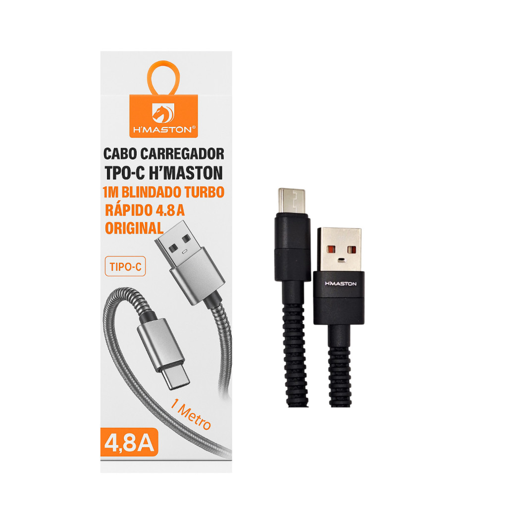 Cabo USB Tipo C Carregador H’maston 4.8A Turbo Blindado 1M Original