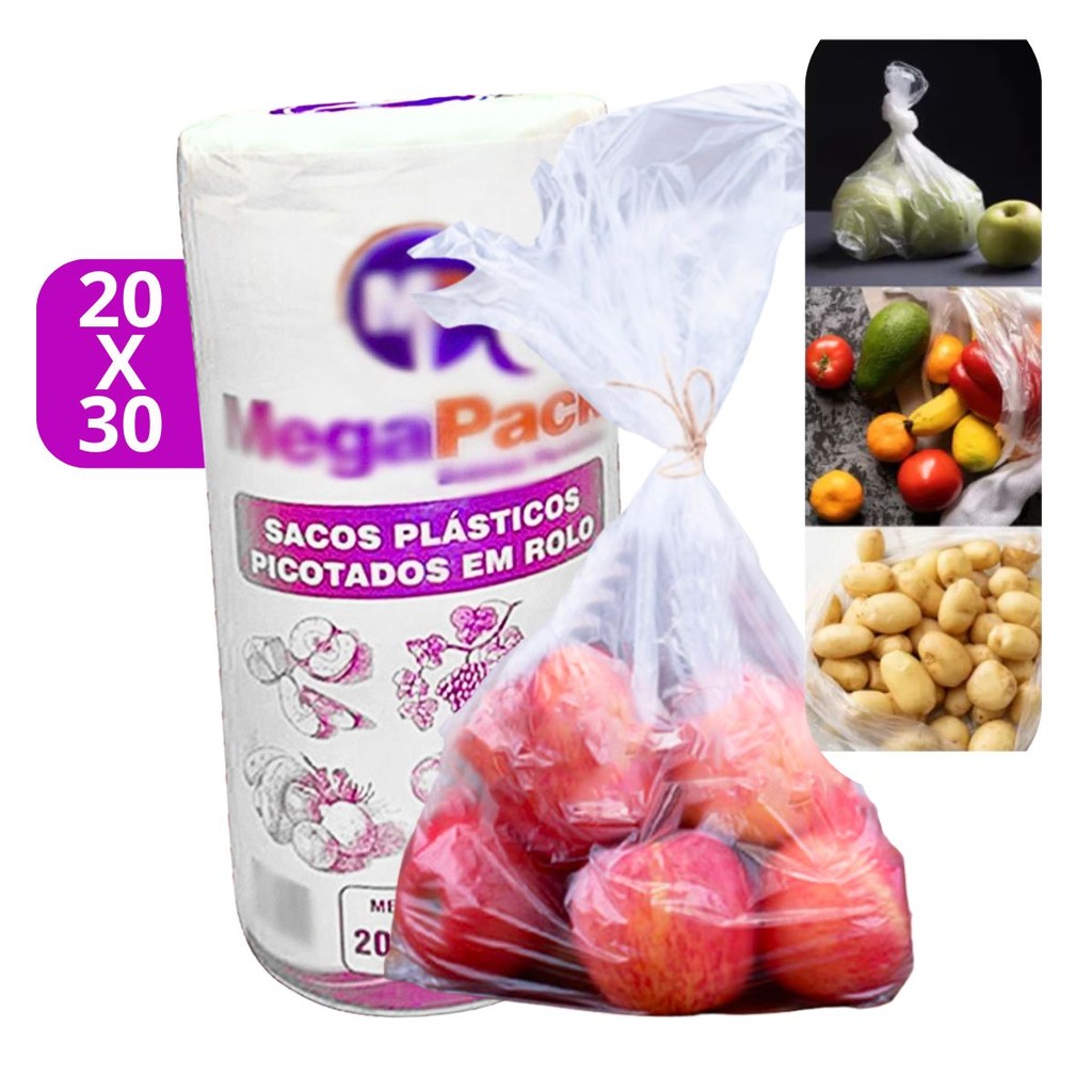 Saco Plastico Bobina Picotada 20X30cm Para Padaria Comercio Mercado Hortifruti Feira