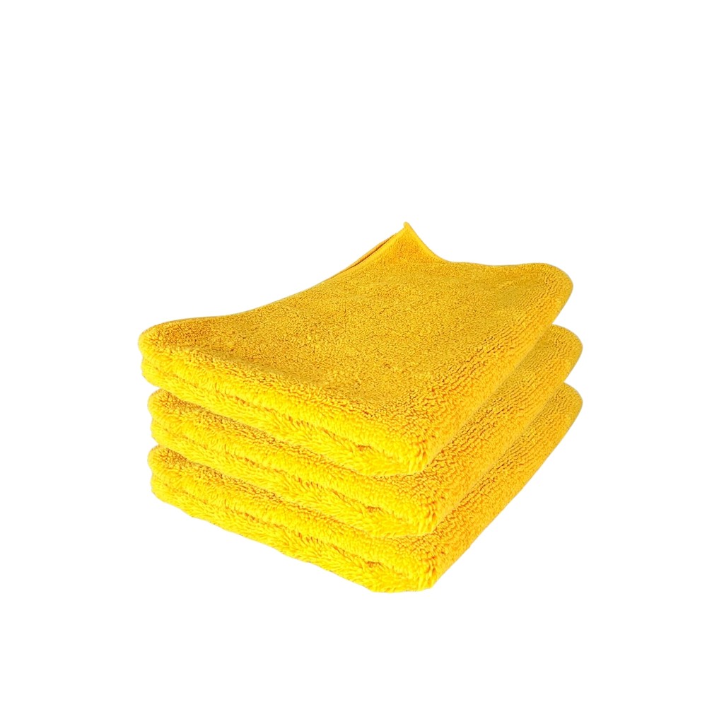 Kit 3 Unidades Kers Toalha De Microfibra Dual Loop 60X40CM 360GSM Cor Amarela Com Borda