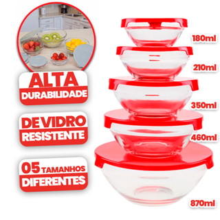 Kit 5 Potes de Vidro com Tampa | Freezer Micro-ondas | Alta Durabilidade l Marmita l Resistente em Oferta na Shopee