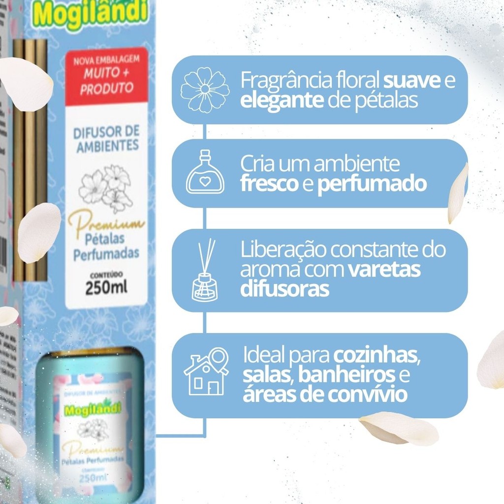 Difusor de Ambientes Premium Mogilândi Pétalas Perfumadas – 250ml