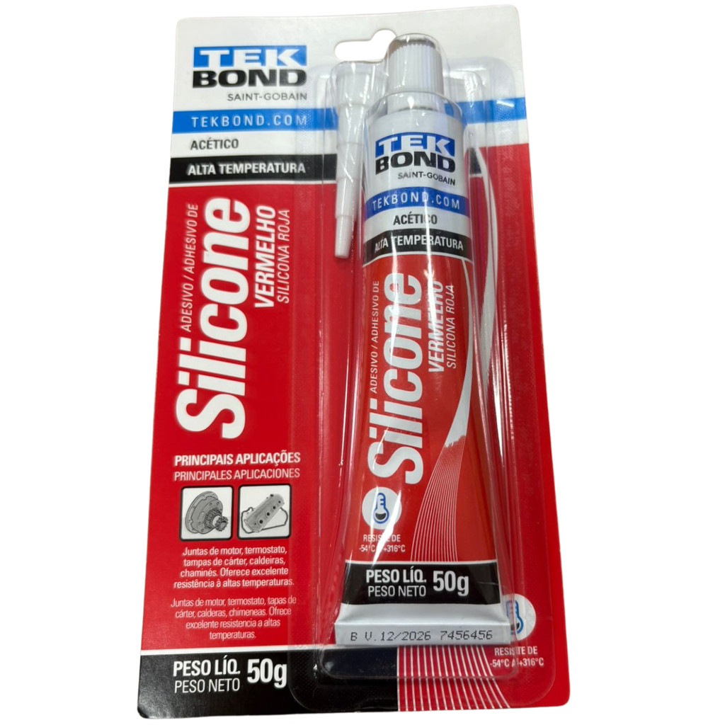 Silicone Acético Alta Temperatura Vermelho Automotivo Tekbond 50gr em Oferta na Shopee