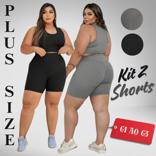 Kit 2 Shorts Legging Feminino Fitness Academia Em Suplex Plus Size Meia Coxa Liso Curve em Oferta na Shopee