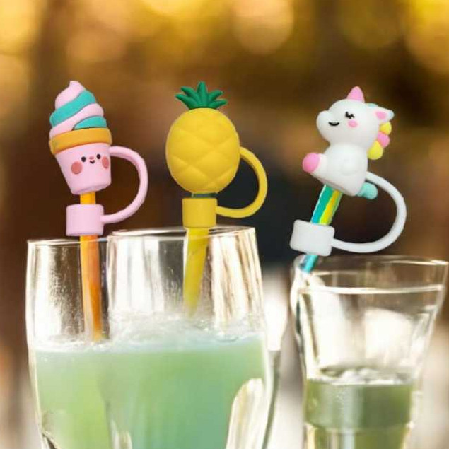 Tampa Canudo 8mm Kawaii Silicone Protetor Fofo Anti Poeira🥰