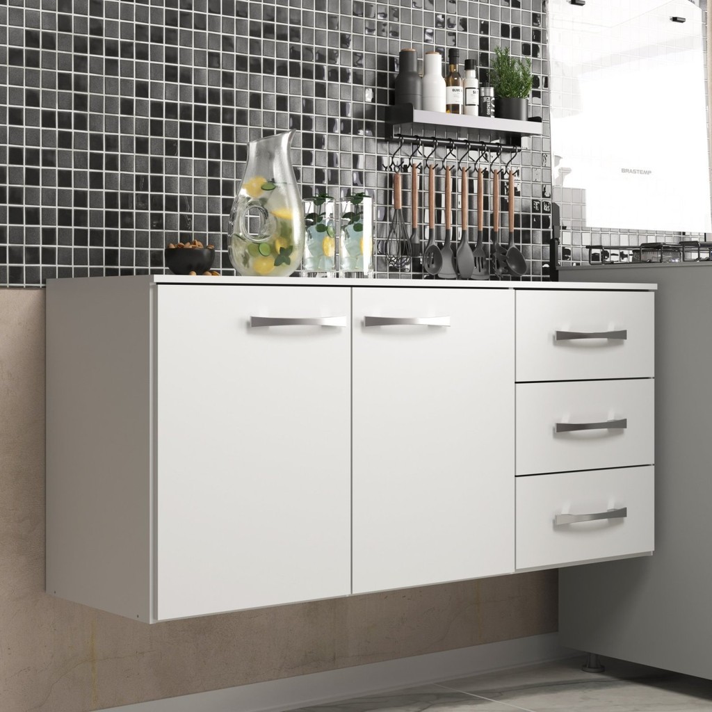 Balcão de Cozinha Veneza Tampo 3 Gavetas 2 Portas em Oferta na Shopee