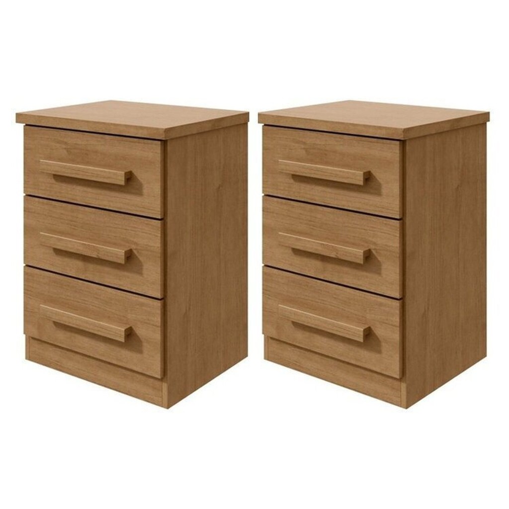 Kit 2 Mesas de Cabeceira 3 Gavetas Baião Plus Amêndoa Clean em Oferta na Shopee