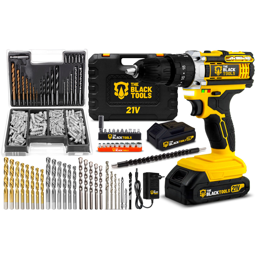 Parafusadeira Furadeira Impacto Profissional 21v Com Kit Brocas E Buchas 300 Peças The Black Tools em Oferta na Shopee