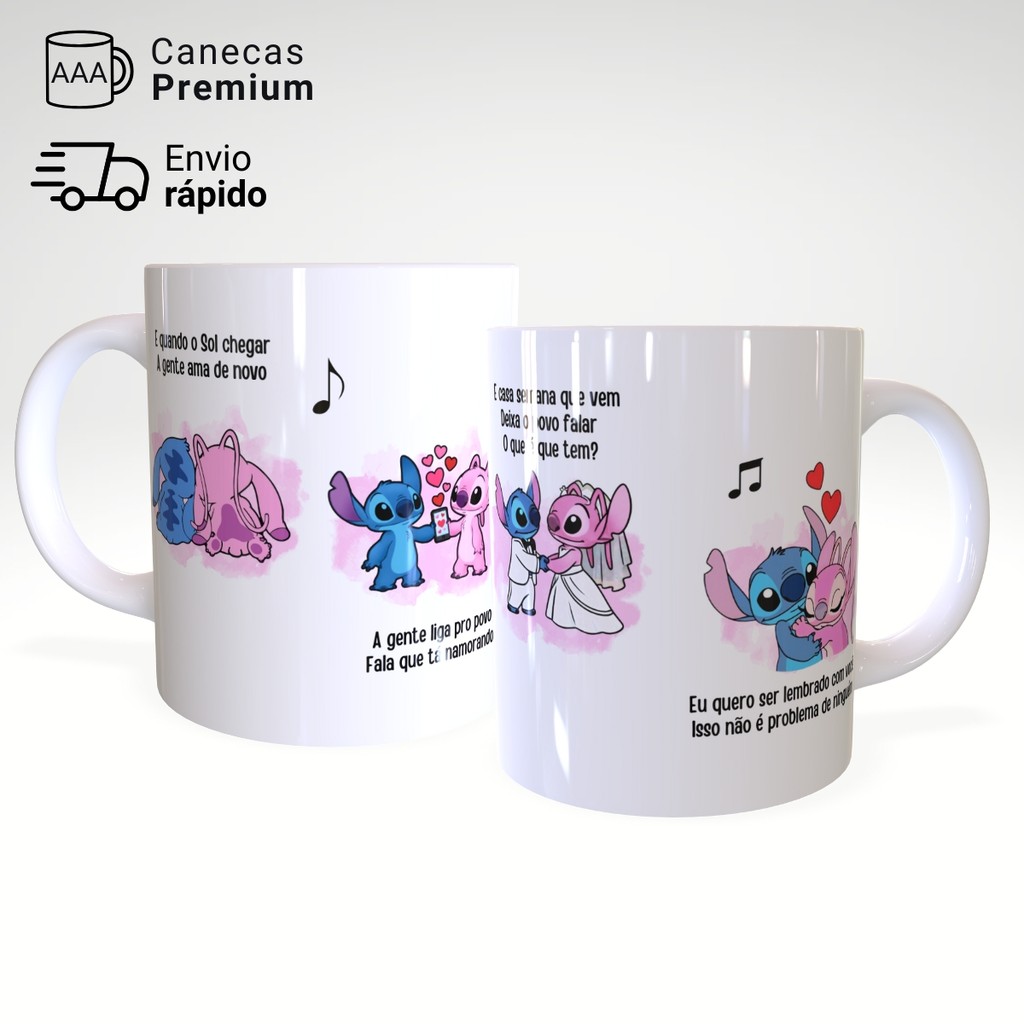 Caneca Xícara Stitch e Angel Casal Romântico Amor Presente Criativo Cerâmica 325ml – JURO