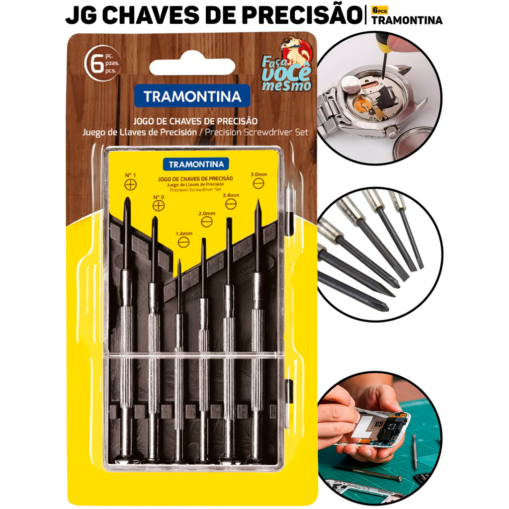 Jogo De Chaves De Precisão 6 Peças Tramontina C/ 4 Pontas Chatas E 2 Phillips P/ Eletrônicos Óculos em Oferta na Shopee