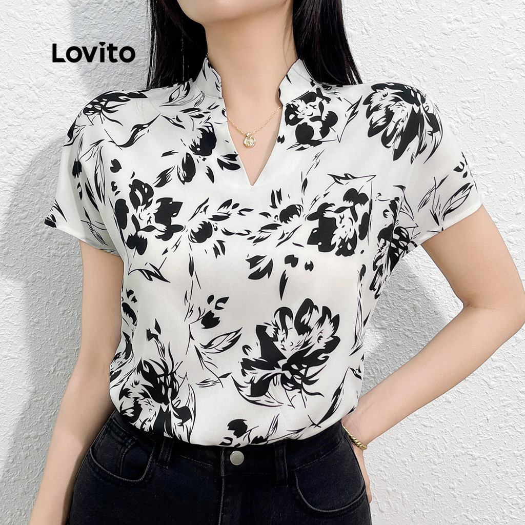 Lovito Blusa Boho Floral plissada para mulheres L131ED520