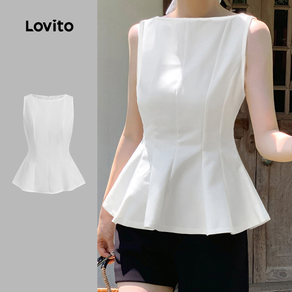 Lovito Estrutura Elegante de Topo Linha Zíper Primavera/verão Blusa Branca para Mulher L150AD751 em Oferta na Shopee