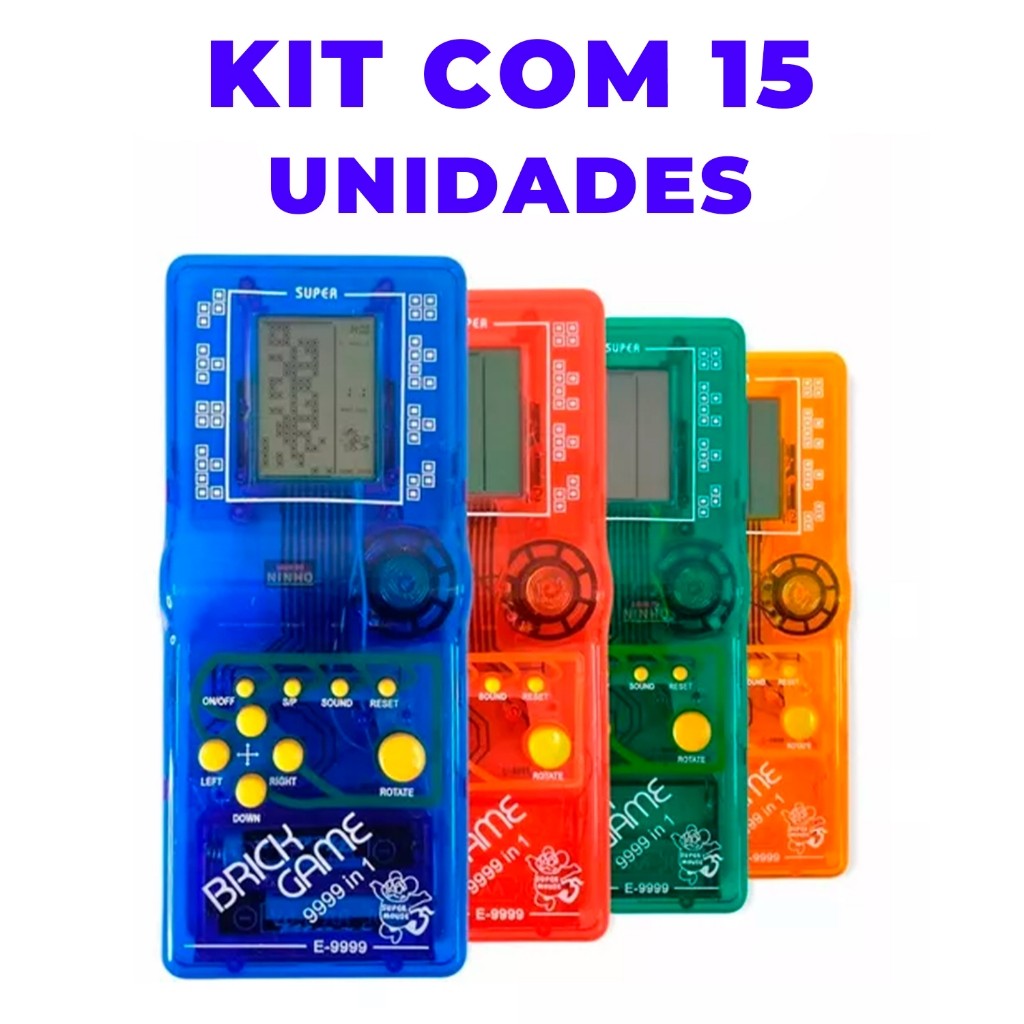 Kit com 15 Mini Games Retrô Portáteis Brick Game 9999 Jogos Clássicos Infantis - Cores Variadas