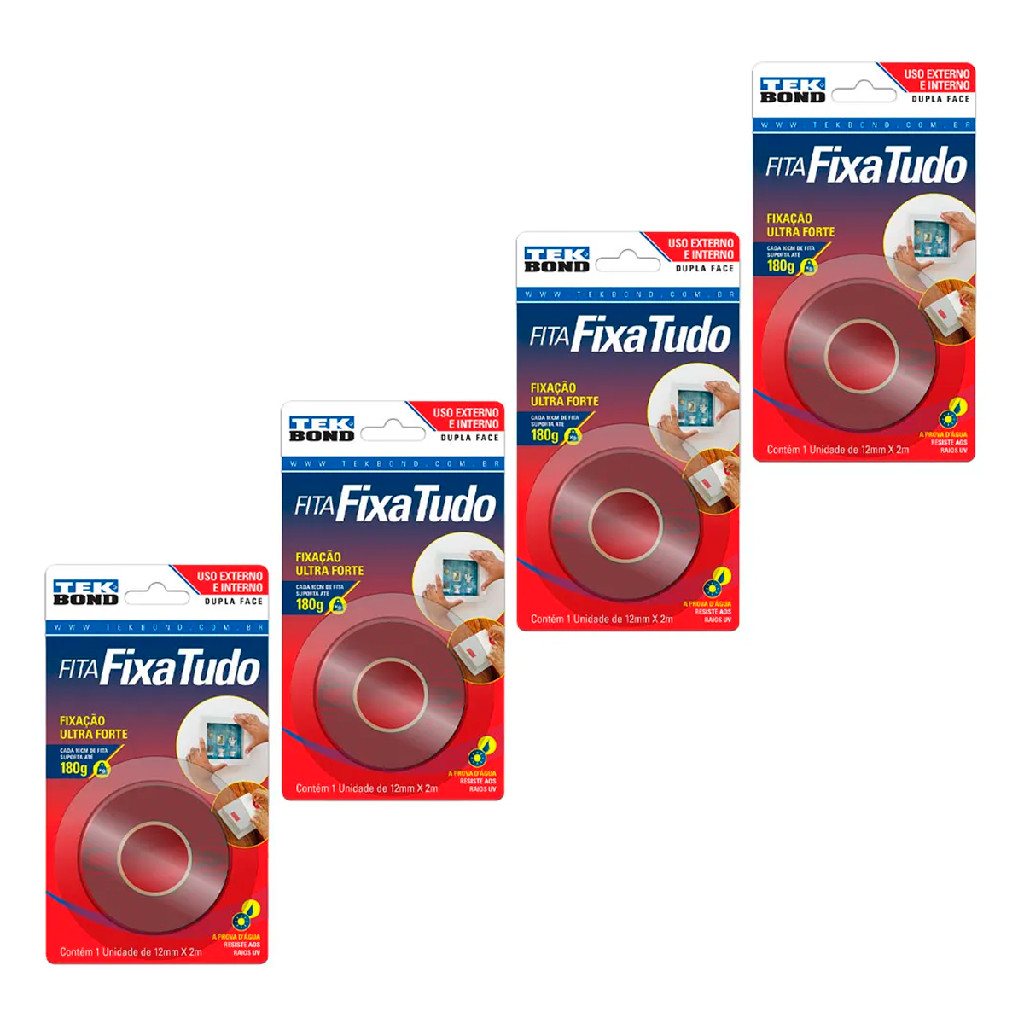 Fita Dupla Face 12mm X 2,0m Interno/externo 4 Un Tek Bond Ve