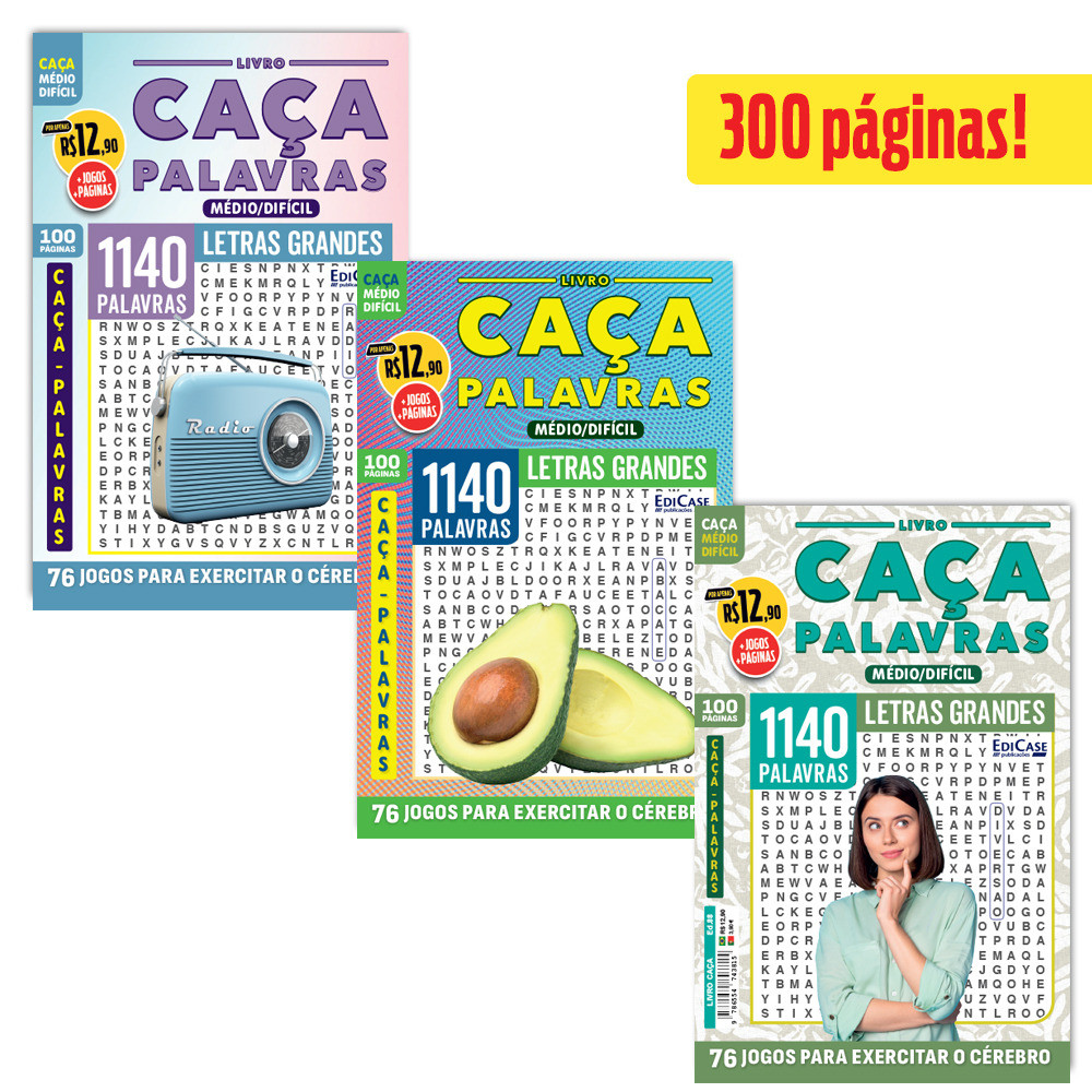 Kit 3 Livros Caça-Palavras ed.03 - Médio/Difícil - 84,88 e 94