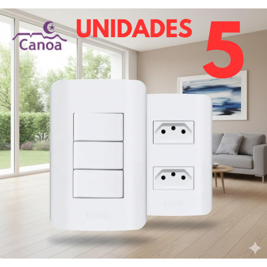5 Unidades Tomadas 10A canoa romazi e Interruptores linha canoa romazi / 20A / Paralelo / Tomada