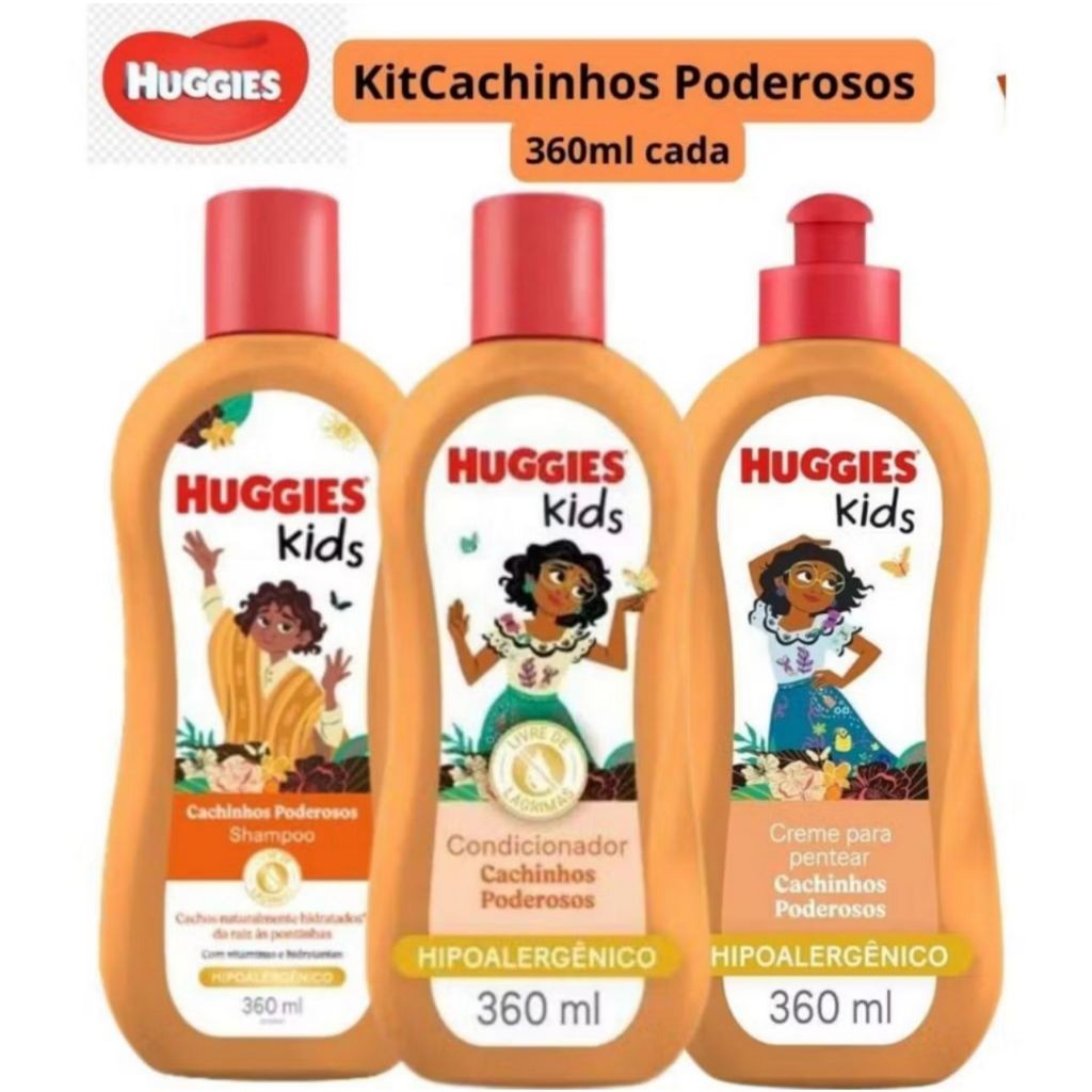 Kit Shampoo, Condicionador e Creme para Pentear Huggies Kids Cachinhos Poderosos 360 ml Cada
