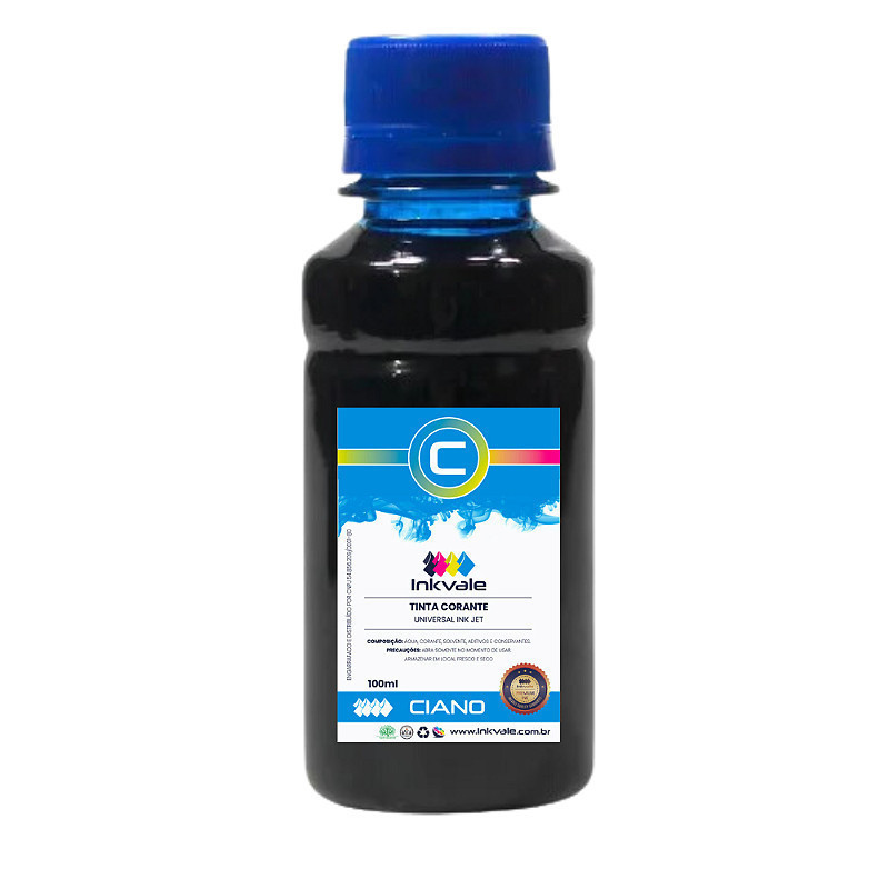 Tinta Corante Universal Inkvale Recarga de Cartuchos Impressora HP e outros - 100ml Ciano Impressora Tinta Premium