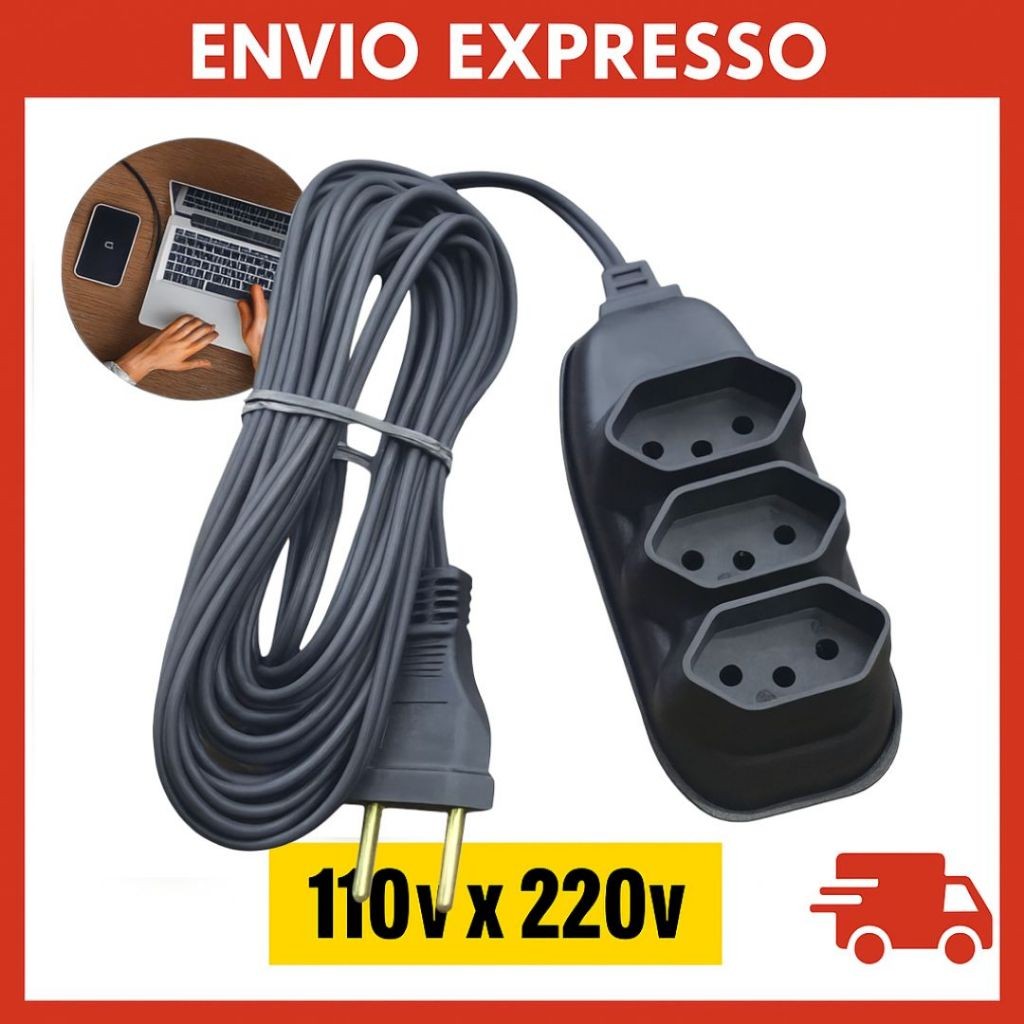 Extensão Elétrica Tripolar 10A Bivolt Preta (2M, 3M, 5M e 10M) em Oferta na Shopee