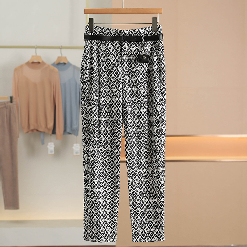 [Flutuante] impresso cintura alta reta mais magro olhar na moda calças casuais 2026 primavera novo estilo marca desconto
