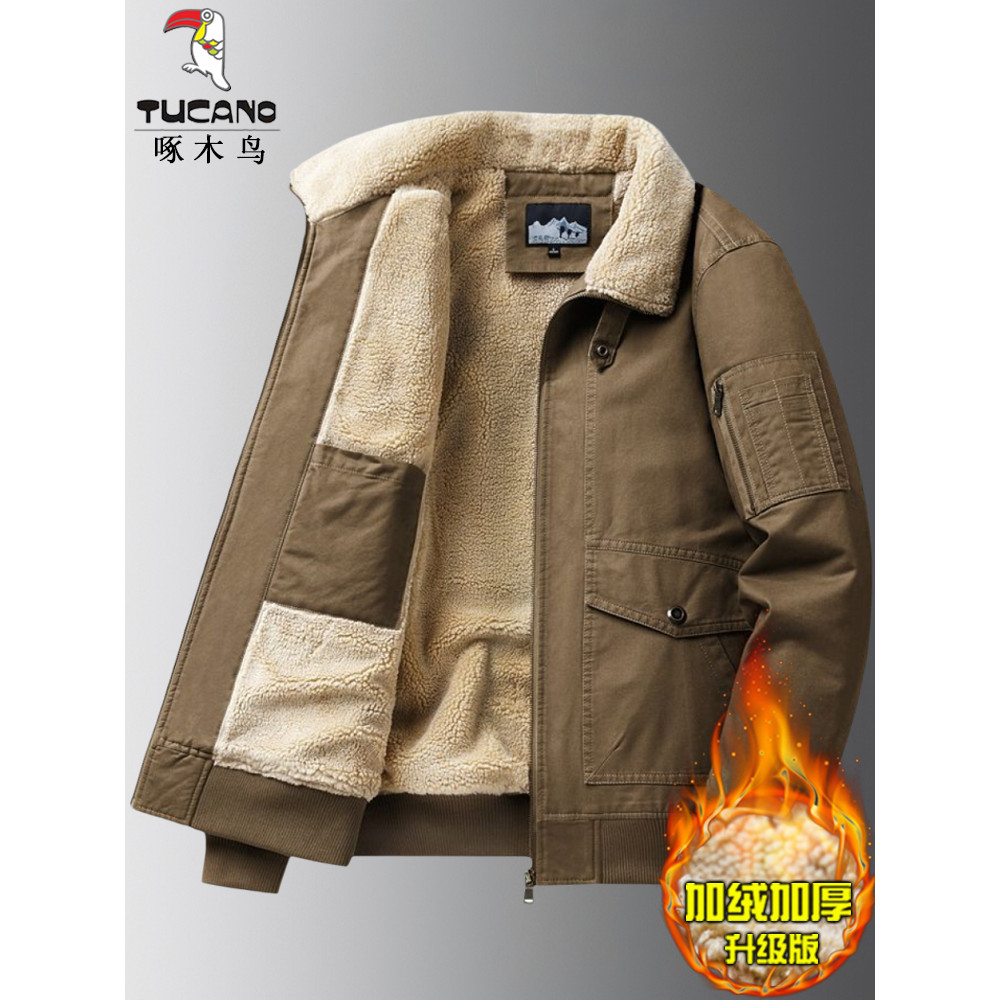 Woodpecker jaqueta masculina de inverno jaqueta de algodão outono inverno forro de lã grosso jaqueta de algodão puro Wor