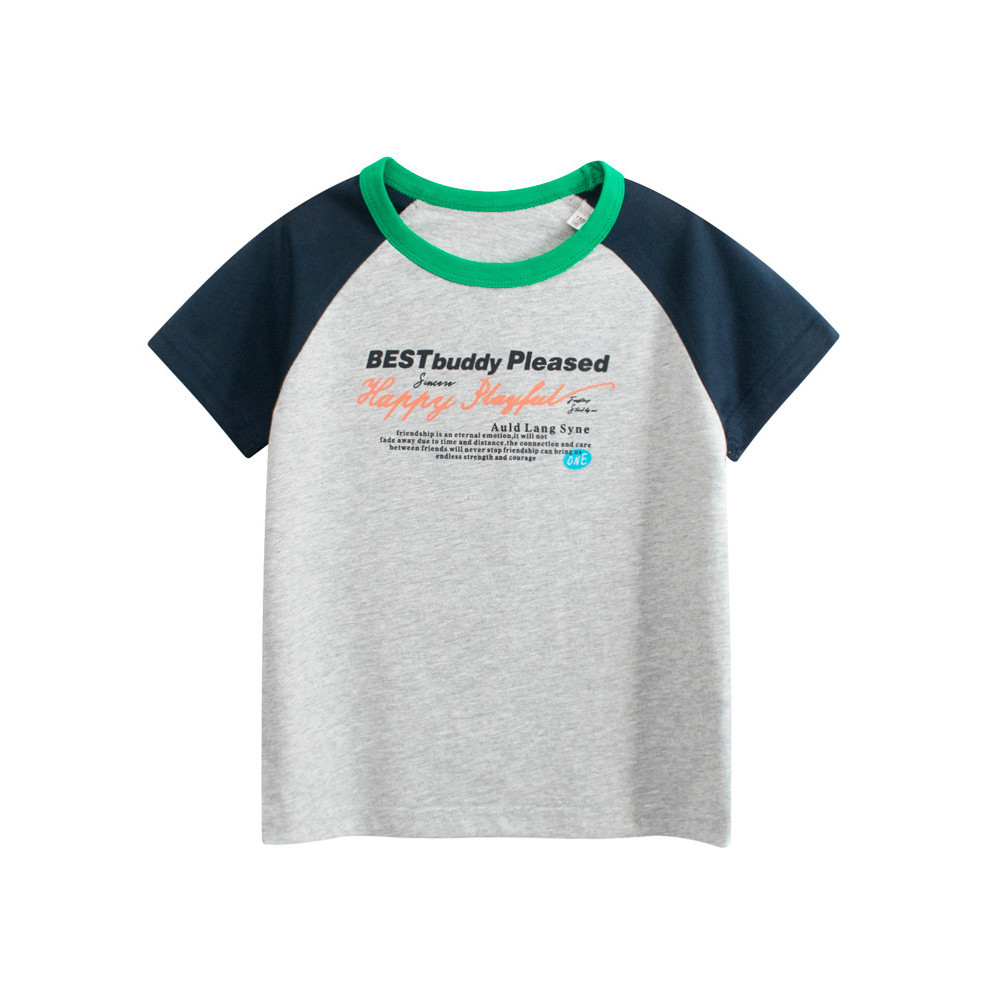 27 crianças puro algodão versão coreana na moda roupas infantis verão 2026 menino carta de manga curta camiseta bebê rou