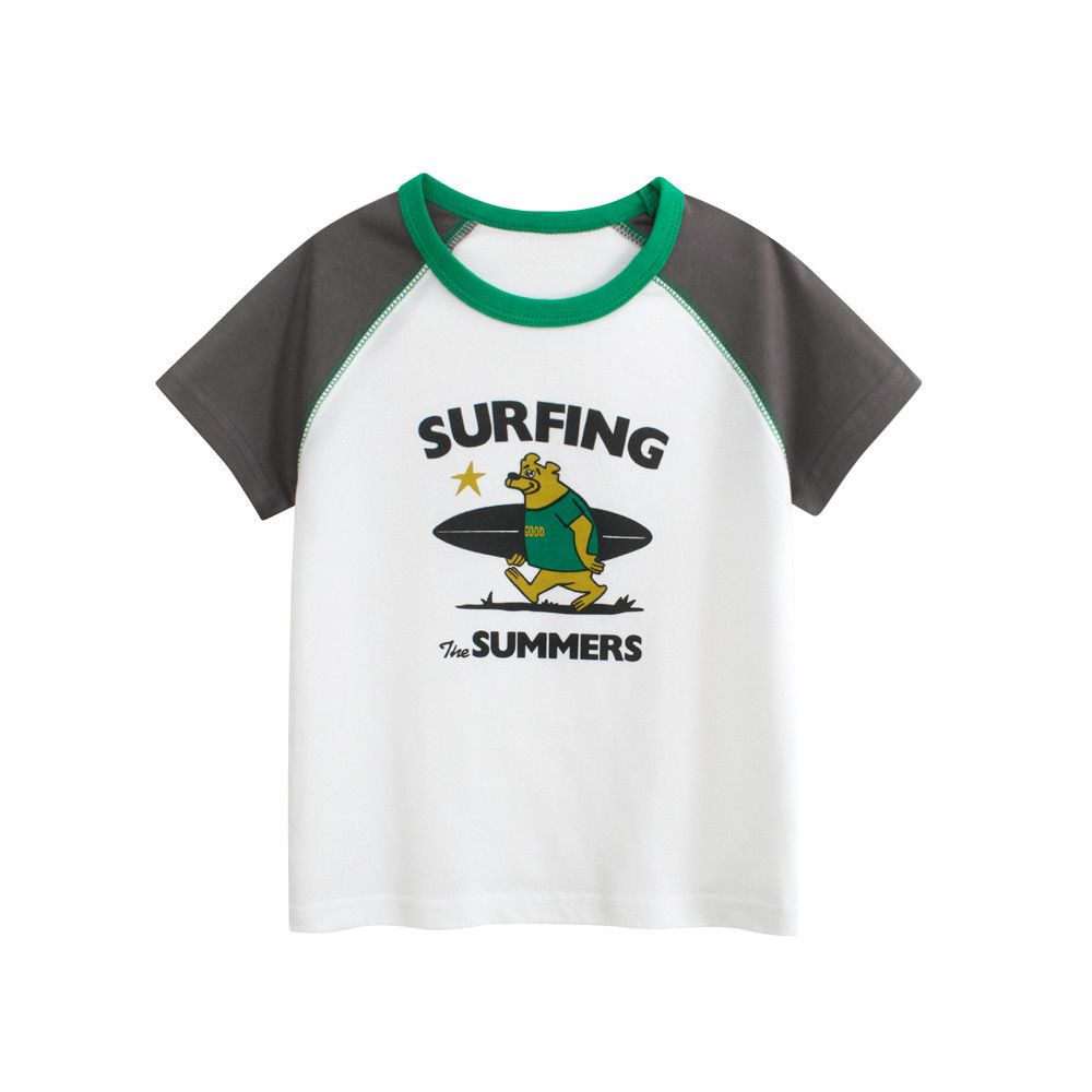 27 crianças puro algodão verão crianças camiseta de manga curta 2026 roupas infantis versão coreana surf urso bebê menin