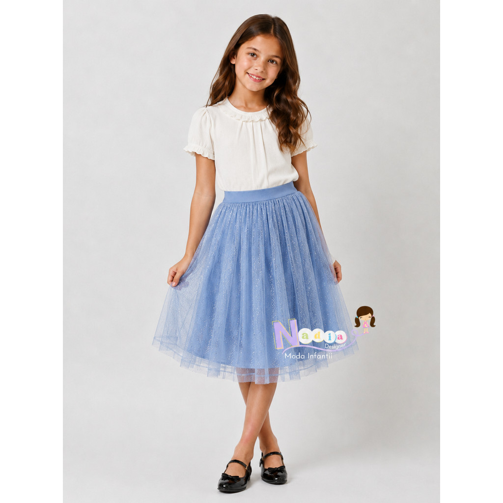 Saia Infantil de Tule com Glitter – Moda Evangélica – 4 a 14 Anos