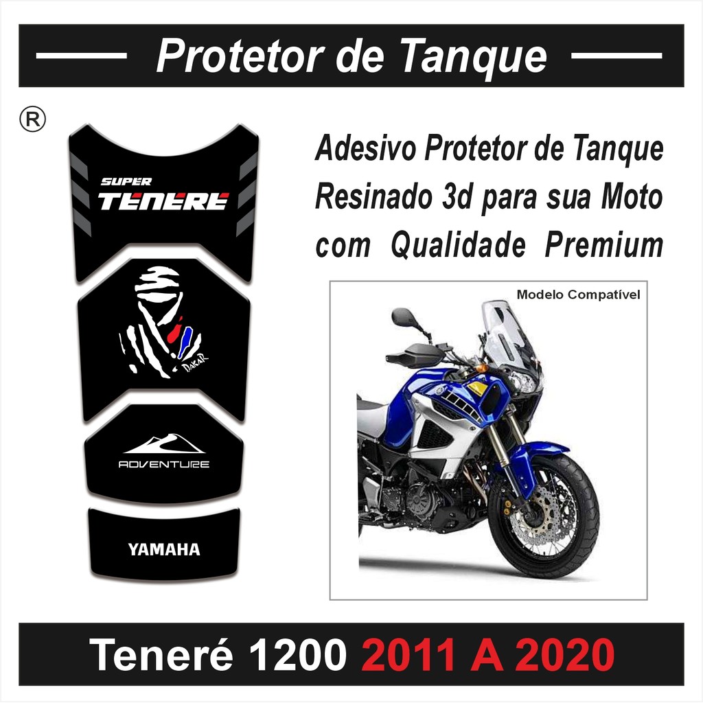 Adesivo Protetor de Tanque Resinado 3d W180 Para Moto Yamaha Super Tenere 1200 de ano 2011 a 2020