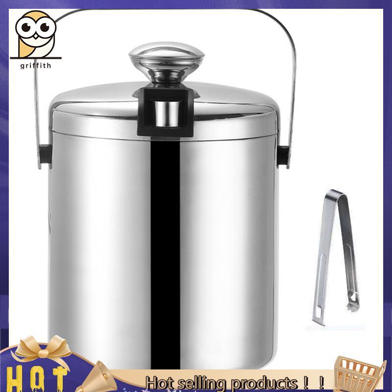 Balde De Gelo De Parede Dupla De Aço Inoxidável Com Tampa , Pinça E Filtro-Refrigerador Para Vinho , Champanhe , Vodka ,