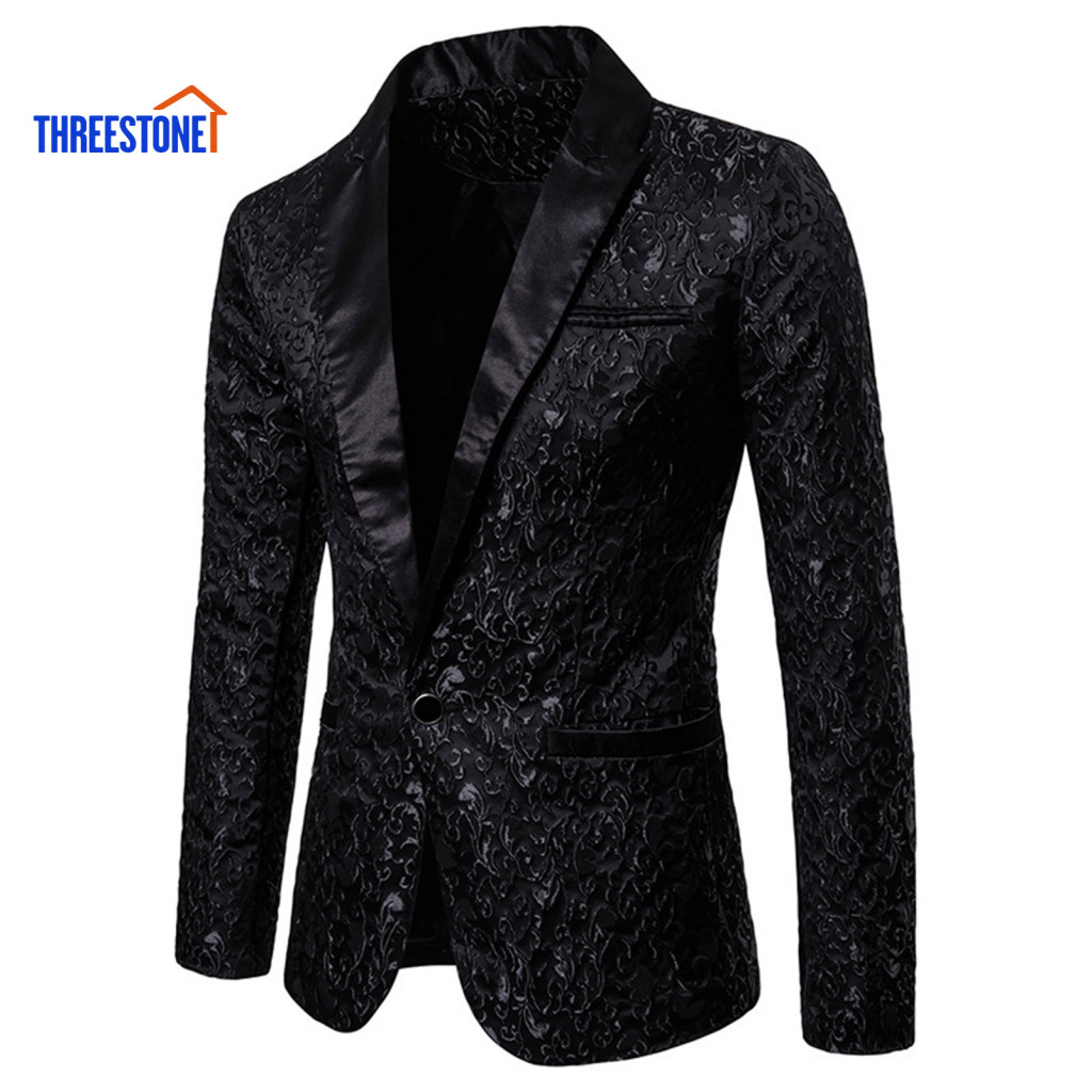 Blazer Masculino Jacquard Botão Único Outono Inverno Bolsos Lapela Terno Casaco Para Casamento