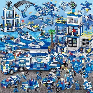 1500 pçs Lego blocos de construção construção azul delegacia de polícia construção montagem transportador modelo das cri