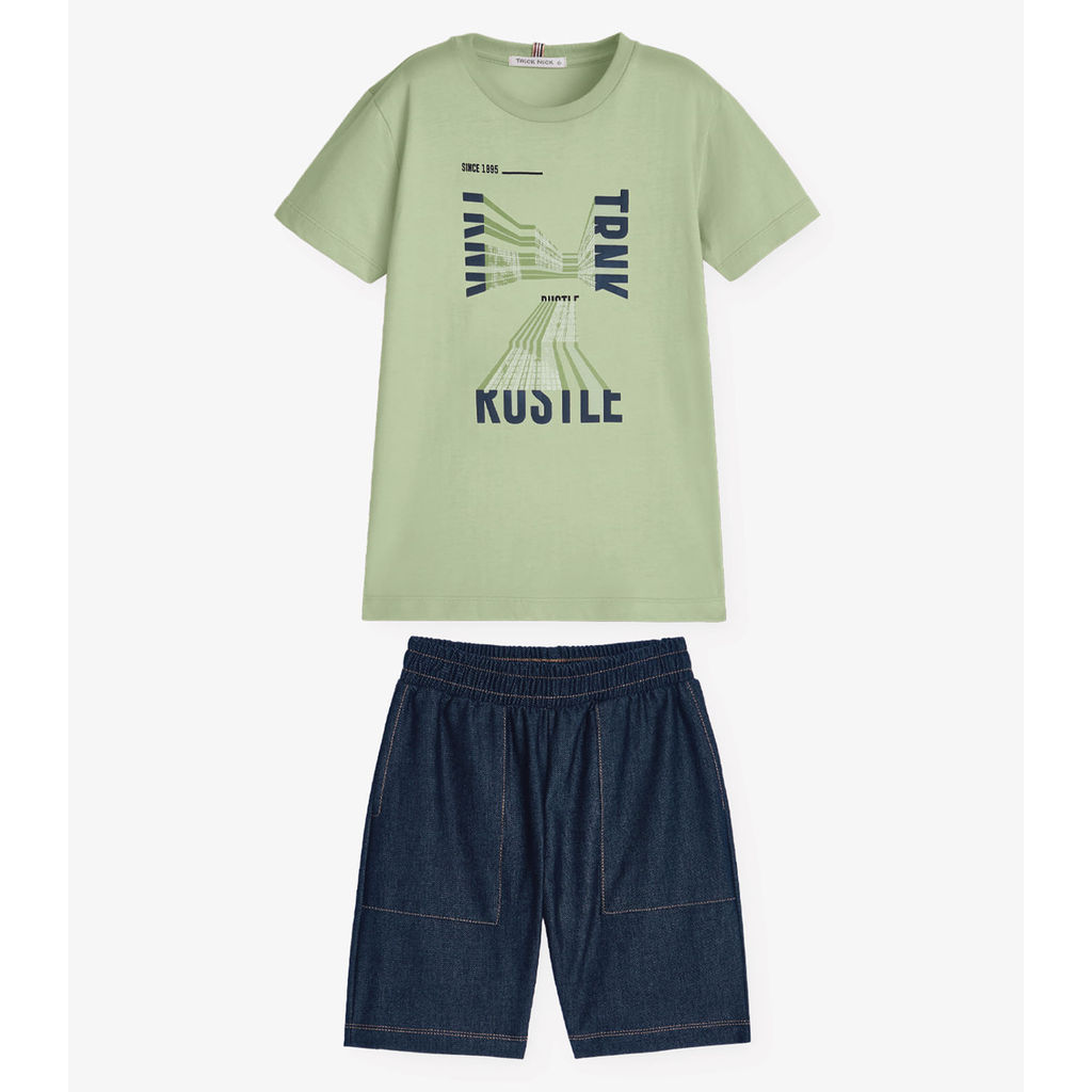 Conjunto Camiseta com Bermuda Menino Trick Nick Verde