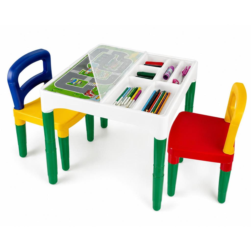 Mesinha Didática Infantil Poliplac com 2 Cadeiras | Mesa Educativa com Compartimento Organizador