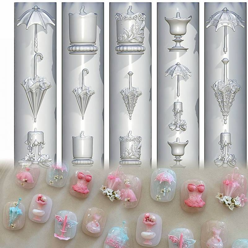 EA & Moda 3D Relevo Renda Guarda-Chuva Silicone Molde Da Arte Do Prego DIY Decoração Modelo De Manicure Transparente Pre