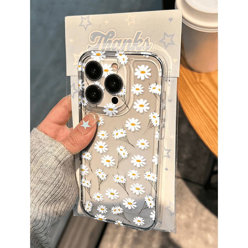 Capa protetora transparente para Samsung A04 A05 A12 A14 A15 A17 A23 A32 A35 A50 A72 S24 S23 S25 FE Padrão de margaridas