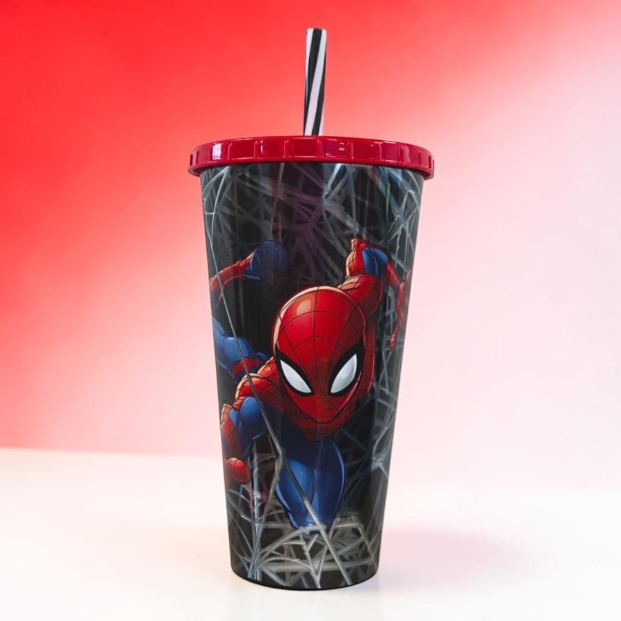 Copo de Plástico com Tampa e Canudo - Homem Aranha - Color - 700ml - 1 unidade - Plasútil - Rizzo