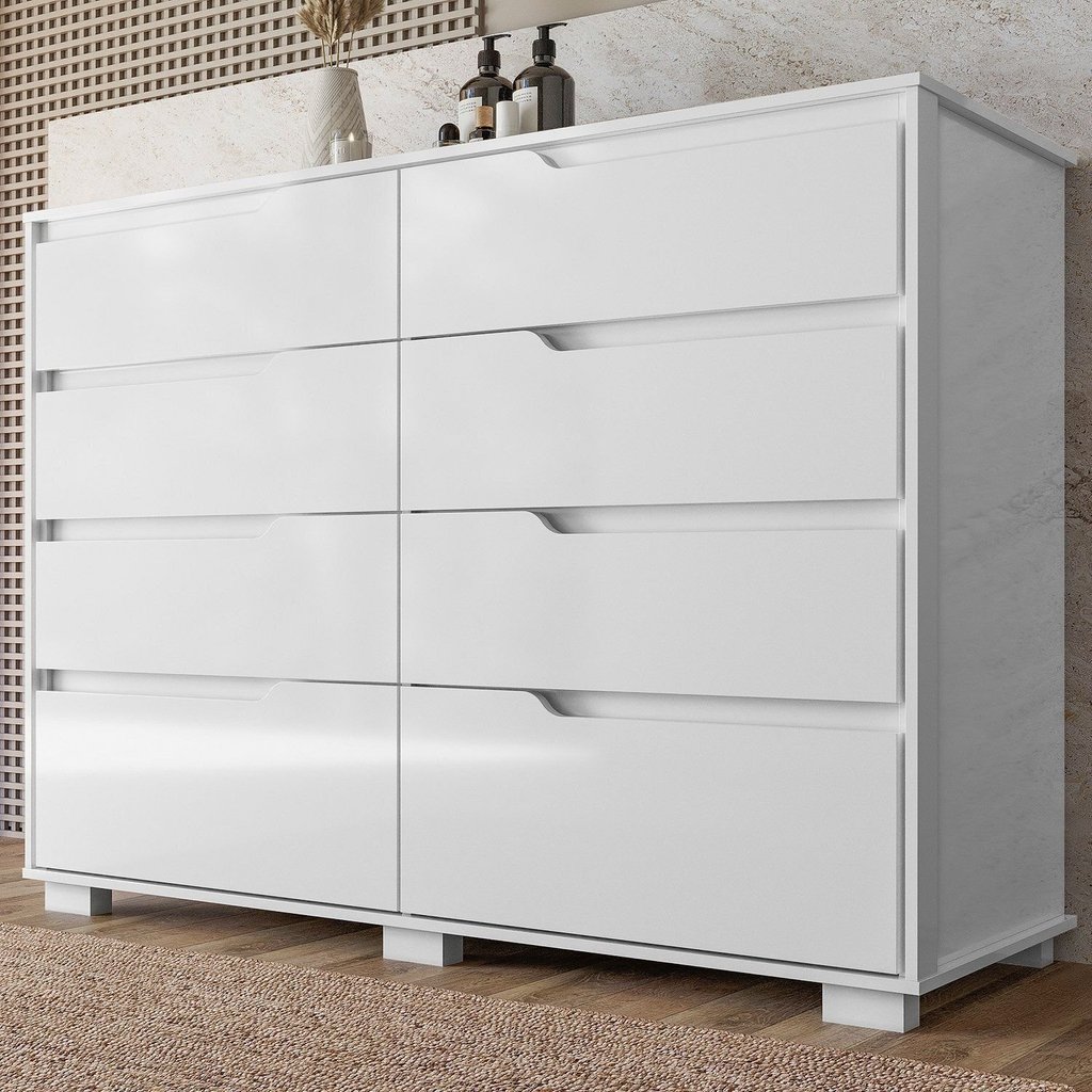 Cômoda para Quarto 8 Gavetas 147cm Georgia Branco