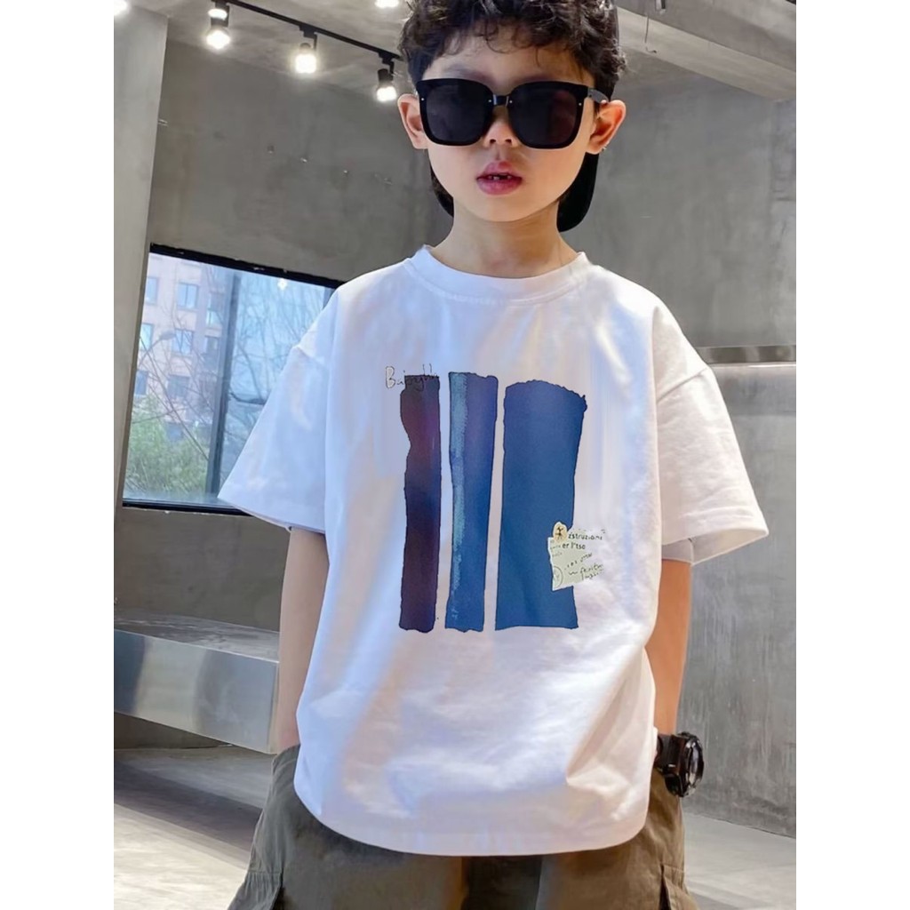Camiseta de manga curta de algodão puro crianças verão roupas infantis 2024 médio grande crianças versão coreana meninos