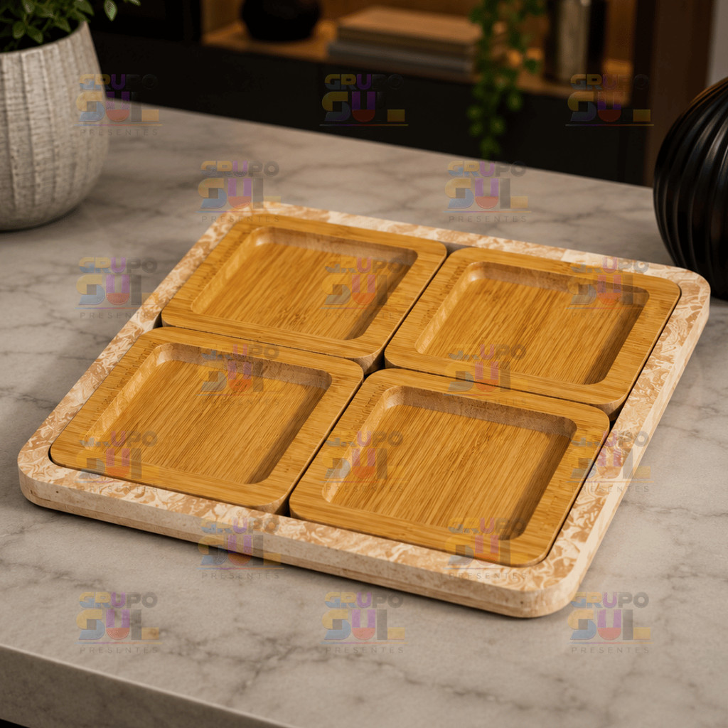 Kit Petisqueira Conjunto 5 PEÇAS Quadrada Borda Trabalhada Decoracao Mesa Aperitivos