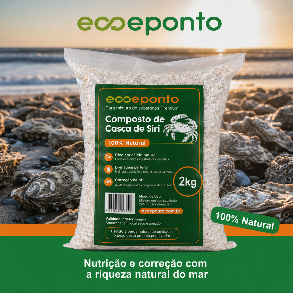 Pó de Casca de Siri 2Kg Cálcio Natural Fertilizante Orgânico Orquídeas Plantas Jardim Horta