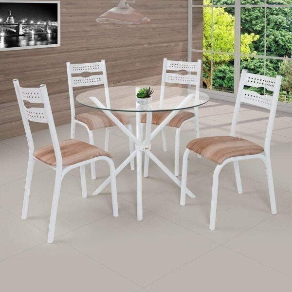 Conjunto de Mesa Redonda com 4 Cadeiras Luna Clássica Branco/Capuccino Branco/Cappuccino